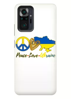 Противоударный пластиковый чехол на Redmi Note 10 Pro с патриотическим рисунком - Peace Love Ukraine