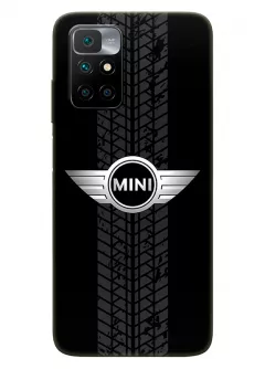 Бампер для Redmi Note 11 4G из силикона - Mini Мини классический логотип крупным планом и следы шин колеса