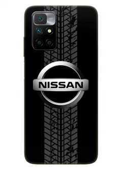 Наладка для Redmi Note 11 4G из силикона - Nissan Ниссан классический логотип крупным планом и следы шин колеса