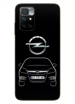 Наладка для Redmi Note 11 4G из силикона - Opel Опель логотип и автомобиль машина Astra Corsa Insignia Omega Vectra вектор-арт купе седан с номерным знаком