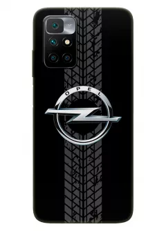 Наладка для Redmi Note 11 4G из силикона - Opel Опель классический логотип крупным планом и следы шин колеса