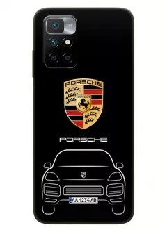 Редми Нот 11 4Дж чехол силиконовый - Porsche Порше Порш логотип и автомобиль машина Cayenne Macan вектор-арт кроссовер внедорожник с номерным знаком