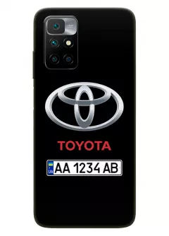 Чехол для Редми Нот 11 4Дж из силикона - Toyota Тойота классический логотип крупным планом с номерным знаком и названием