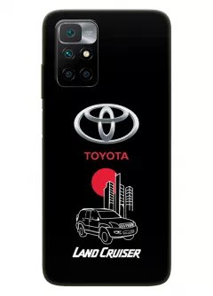 Чехол для Редми Нот 11 4Дж из силикона - Toyota Тойота логотип и автомобиль машина Land Cruiser вектор-арт кроссовер внедорожник