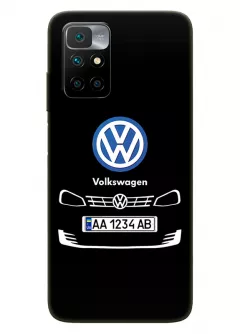 Бампер для Редми Нот 11 4Дж из силикона - Volkswagen Фольксваген классический логотип крупным планом с номерным знаком и передней частью кузова (Дизайн 2)