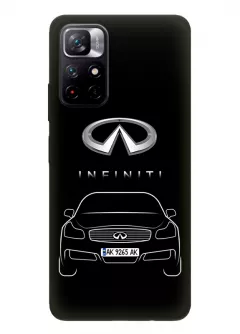 Redmi Note 11 5G чехол из силикона - Infiniti Инфинити логотип и автомобиль машина Q30 QX30 Q50 QX55 вектор-арт купе седан с номерным знаком