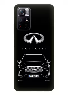 Redmi Note 11 5G чехол из силикона - Infiniti Инфинити логотип и автомобиль машина EX FX JX QX QX60 QX70 QX80 вектор-арт кроссовер внедорожник с номерным знаком (Дизайн 2)