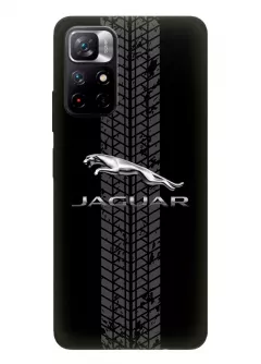 Redmi Note 11 5G чехол из силикона - Jaguar Ягуар классический логотип крупным планом и следы шин колеса