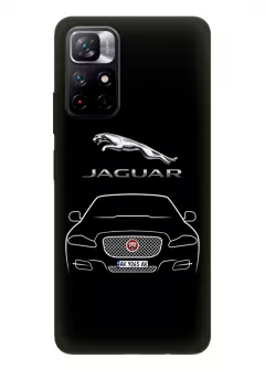 Чехол для Redmi Note 11 5G из силикона - Jaguar Ягуар логотип и автомобиль машина F-Type I-Pace X-Type XF XE XK XJ вектор-арт купе седан с номерным знаком