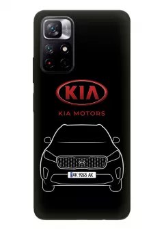 Чехол для Redmi Note 11 5G из силикона - Kia Киа Кия логотип и автомобиль машина Carnival Mohave Seltos Sorento Xcreed KX7 вектор-арт кроссовер внедорожник с номерным знаком