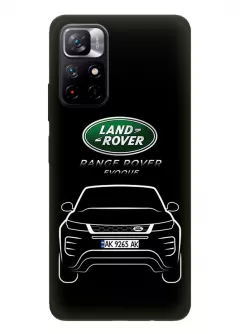 Чехол для Redmi Note 11 5G из силикона - Land Rover Ленд Ровер логотип и автомобиль машина Range Rover Evoque Velar Defender Discovery Freelander Sport с номерным знаком - Дизайн 1