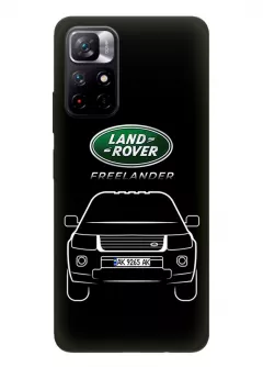 Чехол для Redmi Note 11 5G из силикона - Land Rover Ленд Ровер логотип и автомобиль машина Range Rover Evoque Velar Defender Discovery Freelander Sport вектор-арт кроссовер внедорожник с номерным знаком (Дизайн 3)