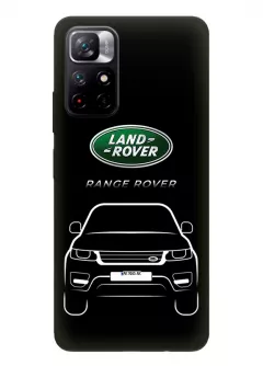 Чехол для Redmi Note 11 5G из силикона - Land Rover Ленд Ровер логотип и автомобиль машина Range Rover Evoque Velar Defender Discovery Freelander Sport вектор-арт кроссовер внедорожник с номерным знаком (Чехол 4)