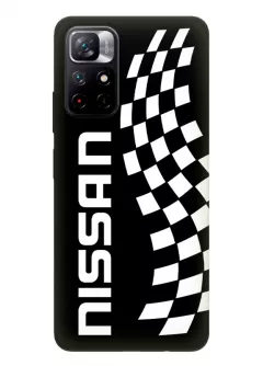 Наладка для Redmi Note 11 5G из силикона - Nissan Ниссан белое название крупным планом и флаг финиша вектор-арт