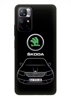 Редми Нот 11 5Дж чехол силиконовый - Skoda Шкода логотип и автомобиль машина Octavia Rapid Superb Fabia Scala вектор-арт купе седан с номерным знаком