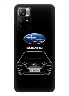 Редми Нот 11 5Дж чехол из силикона - Subaru Субару логотип и автомобиль машина BRZ Impreza Legacy Levorg WRX вектор-арт купе седан с номерным знаком