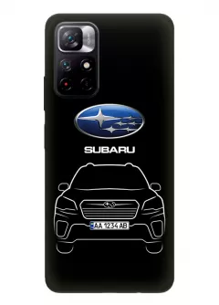 Редми Нот 11 5Дж чехол из силикона - Subaru Субару логотип и автомобиль машина Forester Outback XV Ascent Tribeca вектор-арт кроссовер внедорожник с номерным знаком