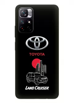 Чехол для Редми Нот 11 5Дж из силикона - Toyota Тойота логотип и автомобиль машина Land Cruiser вектор-арт кроссовер внедорожник
