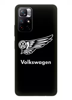 Бампер для Редми Нот 11 5Дж из силикона - Volkswagen Фольксваген белый логотип крупным планом и название вектор-арт 