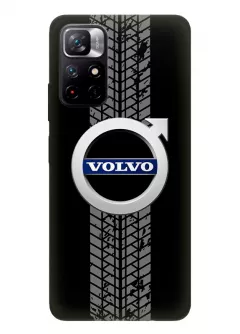 Наладка для Редми Нот 11 5Дж из силикона - Volvo Вольво классический логотип крупным планом и следы шин колеса