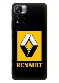 Редми Нот 11 Про чехол силиконовый - Renault Ренаулт Рено желтый логотип крупным планом и название вектор-арт