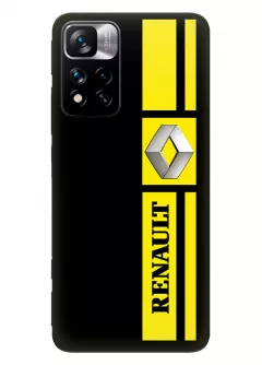 Редми Нот 11 Про чехол силиконовый - Renault Ренаулт Рено классический логотип и желтая вертикальная лента вектор-арт