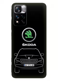 Редми Нот 11 Про чехол силиконовый - Skoda Шкода логотип и автомобиль машина Karoq  Kodiaq Kamiq вектор-арт кроссовер внедорожник с номерным знаком
