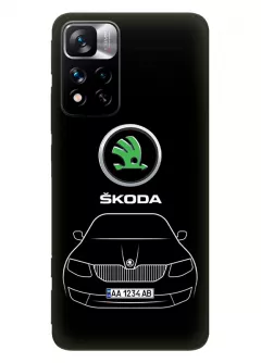 Редми Нот 11 Про чехол силиконовый - Skoda Шкода логотип и автомобиль машина Octavia Rapid Superb Fabia Scala вектор-арт купе седан с номерным знаком