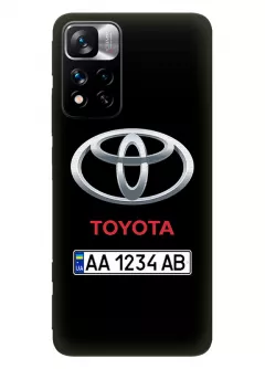 Чехол для Редми Нот 11 Про из силикона - Toyota Тойота классический логотип крупным планом с номерным знаком и названием