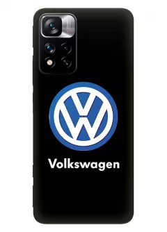 Бампер для Редми Нот 11 Про из силикона - Volkswagen Фольксваген классический логотип крупным планом и название