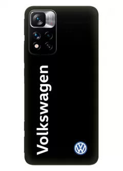Бампер для Редми Нот 11 Про из силикона - Volkswagen Фольксваген классический логотип и название крупным планом