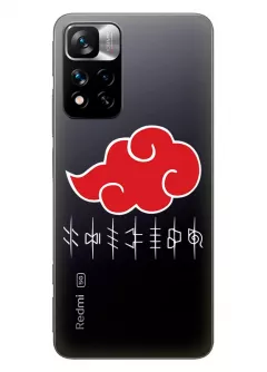 Чехол для Xiaomi Redmi Note 11 Pro из прозрачного силикона - Naruto Akatsuki лого
