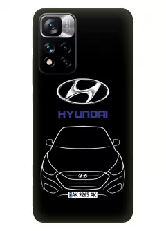 Redmi Note 11 Pro+ чехол силиконовый - Hyundai Хендай Хюндай логотип и автомобиль машина Elanta Solaris Sonata Accent Aslan Avante Aura Celesta Veloster вектор-арт купе седан с номерным знаком - Дизайн 2
