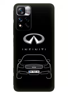 Redmi Note 11 Pro+ чехол из силикона - Infiniti Инфинити логотип и автомобиль машина Q30 QX30 Q50 QX55 вектор-арт купе седан с номерным знаком
