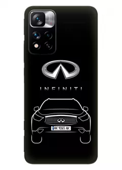 Redmi Note 11 Pro+ чехол из силикона - Infiniti Инфинити логотип и автомобиль машина EX FX JX QX QX60 QX70 QX80 вектор-арт кроссовер внедорожник с номерным знаком (Дизайн 1)