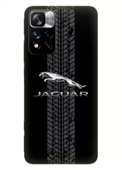 Redmi Note 11 Pro+ чехол из силикона - Jaguar Ягуар классический логотип крупным планом и следы шин колеса