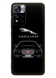 Чехол для Redmi Note 11 Pro+ из силикона - Jaguar Ягуар логотип и автомобиль машина F-Type I-Pace X-Type XF XE XK XJ вектор-арт купе седан с номерным знаком