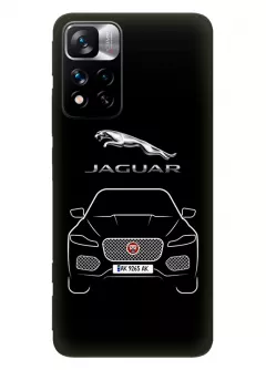 Чехол для Redmi Note 11 Pro+ из силикона - Jaguar Ягуар логотип и автомобиль машина F-Pace E-Pace I-Pace вектор-арт кроссовер внедорожник с номерным знаком