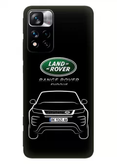 Чехол для Redmi Note 11 Pro+ из силикона - Land Rover Ленд Ровер логотип и автомобиль машина Range Rover Evoque Velar Defender Discovery Freelander Sport с номерным знаком - Дизайн 1