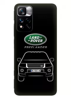 Чехол для Redmi Note 11 Pro+ из силикона - Land Rover Ленд Ровер логотип и автомобиль машина Range Rover Evoque Velar Defender Discovery Freelander Sport вектор-арт кроссовер внедорожник с номерным знаком (Дизайн 3)