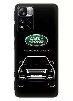 Чехол для Redmi Note 11 Pro+ из силикона - Land Rover Ленд Ровер логотип и автомобиль машина Range Rover Evoque Velar Defender Discovery Freelander Sport вектор-арт кроссовер внедорожник с номерным знаком (Чехол 4)