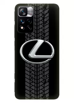 Чехол для Redmi Note 11 Pro+ из силикона - Lexus Лексус классический логотип крупным планом и следы шин колеса