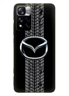 Чехол для Redmi Note 11 Pro+ из силикона - Mazda Мазда классический логотип крупным планом и следы шин колеса