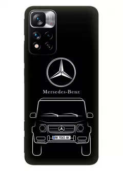 Чехол для Redmi Note 11 Pro+ из силикона - Mercedes-Benz Мерседес-Бенц Мерс логотип и автомобиль машина G-Class G-Класс вектор-арт кроссовер внедорожник с номерным знаком