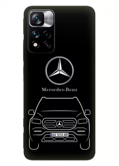 Чехол для Redmi Note 11 Pro+ из силикона - Mercedes-Benz Мерседес-Бенц Мерс логотип и автомобиль машина GL GLA GLB GLC GLE GLS вектор-арт кроссовер внедорожник с номерным знаком