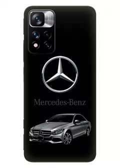 Чехол для Redmi Note 11 Pro+ из силикона - Mercedes-Benz Мерседес-Бенц Мерс логотип и автомобиль машина C-Class CLS E-Class купе седан с номерным знаком