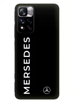 Бампер для Redmi Note 11 Pro+ из силикона - Mercedes-Benz Мерседес-Бенц Мерс классический логотип и название крупным планом