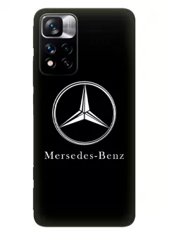 Бампер для Redmi Note 11 Pro+ из силикона - Mercedes-Benz Мерседес-Бенц Мерс классический логотип крупным планом и название