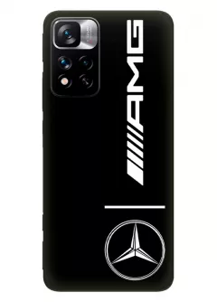 Бампер для Redmi Note 11 Pro+ из силикона - Mercedes-Benz Мерседес-Бенц Мерс белый логотип и AMG и название крупным планом вектор-арт