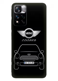 Бампер для Redmi Note 11 Pro+ из силикона - Mini Мини логотип и автомобиль машина Cooper вектор-арт с номерным знаком